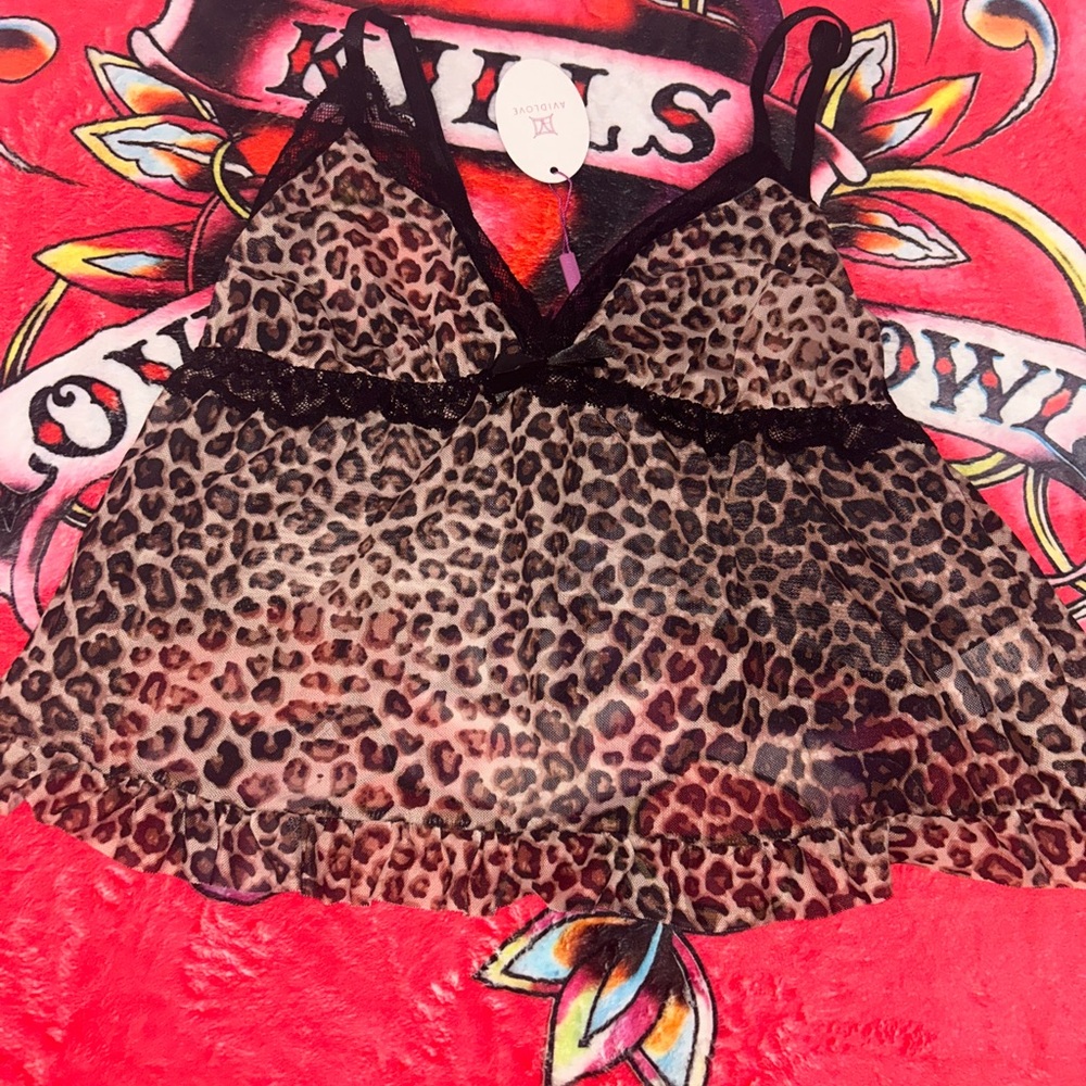 Leopard Print Camisole with Black Lace Trim